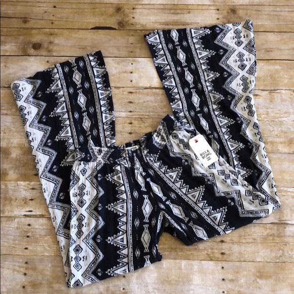 Billabong Pants - NWT Billabong Black White Print Beach Boho Pants L